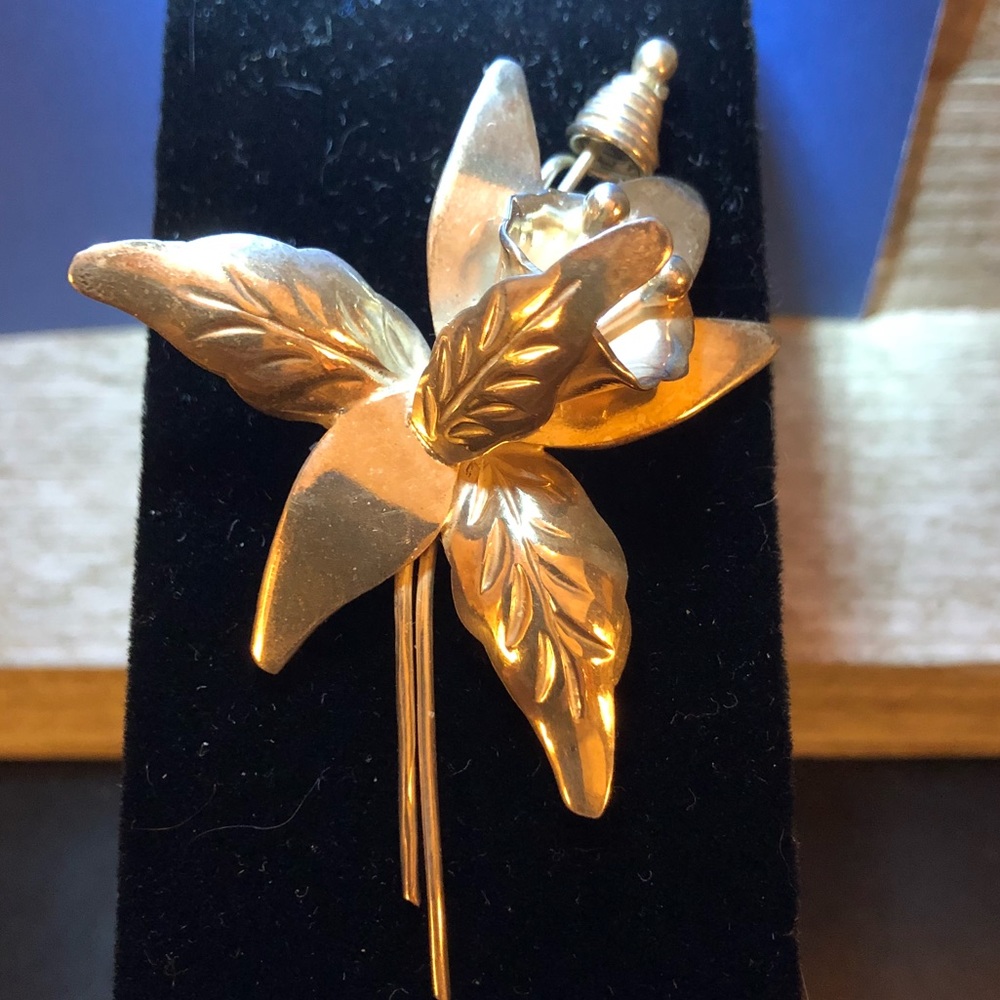 Mid Century TAXCO Orchid Brooch signed DS 925 Mex